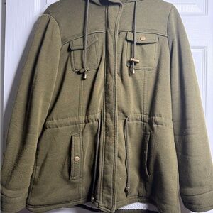 Olive Green Hooded women Jacket with Drawstring